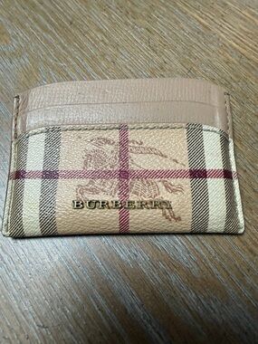 Burberry Beige Haymarket Check Card Holder with Metal Logo